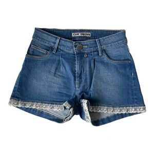 Denim Lace Trim Mini  Shorts